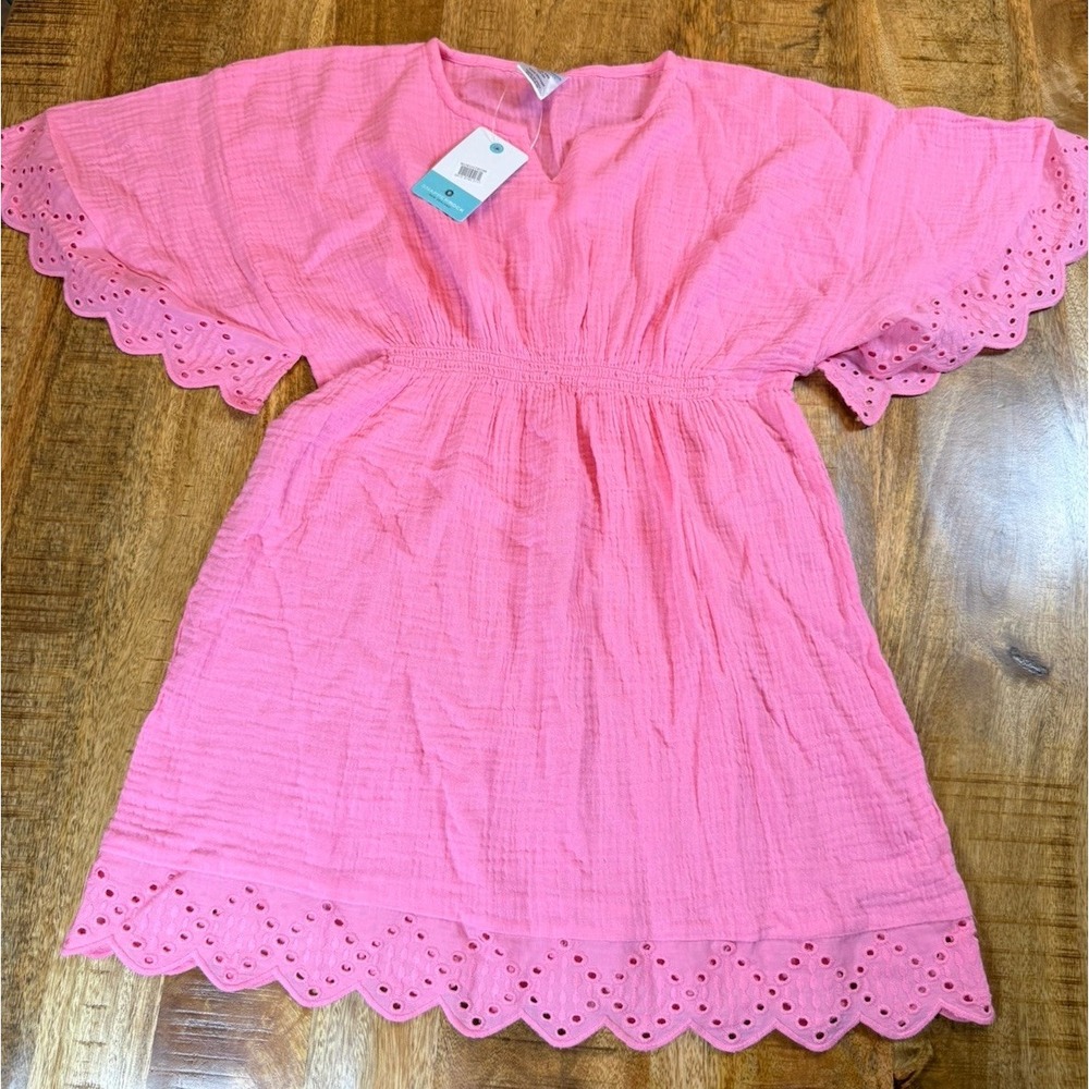 Snapper Rock Girls Bubble Gum Beach Cover Up 10-12 Pink Eyelet Cotton NWT